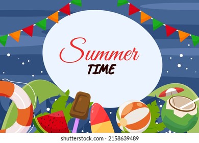Fondo de los elementos de la comida y la fruta de verano