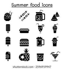 Summer food icon set in glyph style