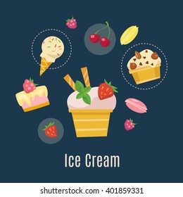 Summer food set. Flat style ice cream infographic design. Ice cream vector infographic design. 