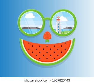 Summer Foods Face with View on The Eyeglass
