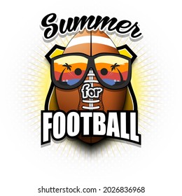 Summer football logo. Summer for football. Pattern for design poster, logo, emblem, label, banner, icon. Football template on isolated background. Vector illustration