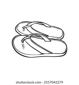 Summer footwear. doodle cartoon flip flops isolated on white, vector sketch drawing.