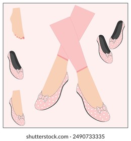 Summer footwear side view. Feet in shoes. shoes fashion women. women pumps, women shoes, Vector illustration.