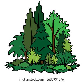 Summer forest camp wood trees environment vector painting 