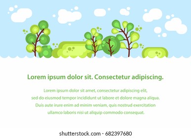 Summer forest flat background. Simple and cute landscape for your design