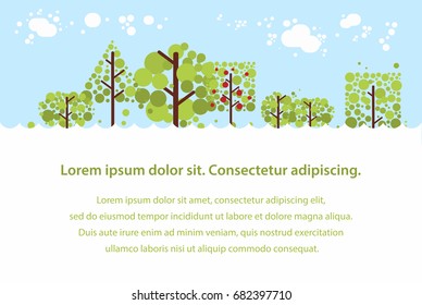 Summer forest flat background. Simple and cute landscape for your design