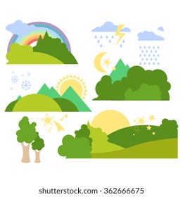 Summer Forest Flat Background Vector Illustration Set
