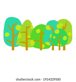Summer forest. Green woodland. Flat cartoon illustration. The Park and plants. Landscape for the background