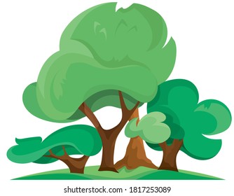 Summer forest isolated on white background. Trees with green leaves.