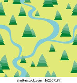 Summer forest landscape seamless pattern vector illustration