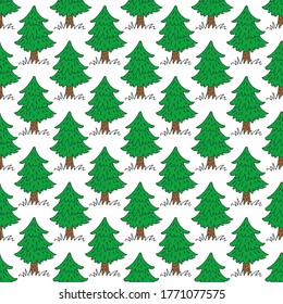 Summer forest seamless pattern. Vector illustration. Design element for fabric, wallpaper, banner, wrapping paper.