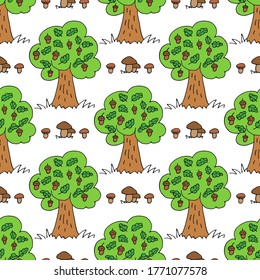Summer forest seamless pattern. Vector illustration. Design element for fabric, wallpaper, banner, wrapping paper.