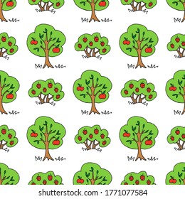 Summer forest seamless pattern. Vector illustration. Design element for fabric, wallpaper, banner, wrapping paper.