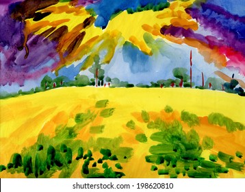 Summer forest watercolor landscape vector