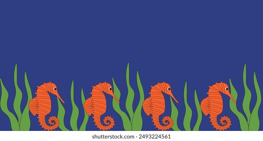 Summer Frame background design. Tropical marine animal and plant. Summer beach diving theme with copy space. Vector illustration for web site diving club.