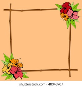 summer frame from bamboo with tropical flowers