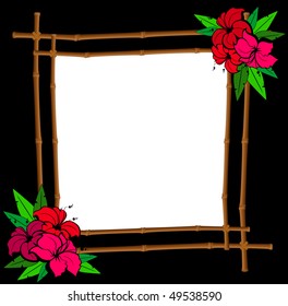 summer frame from bamboo with tropical flowers
