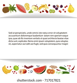 Summer frame banner with Berries and fruits for online cafes, restaurants, advertising actions, magazines and websites. Vector illustration eps 10