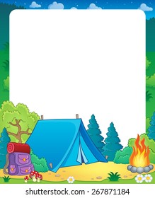 Marco de verano con el tema del sitio del campamento - ilustración del vector eps10.