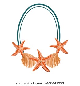 Summer frame with cocktail, flip flops and starfish with seashell vector illustration	
