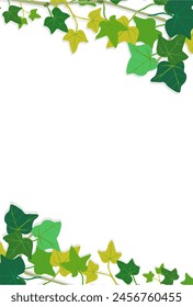 Summer frame design of fresh green vines.
White background portrait orientation.
