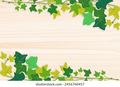 Sommer-Rahmendesign von frischen grünen Reben.
Holzmaserung Hintergrund Landschaft Ausrichtung.
