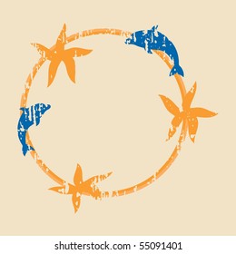 Summer frame with dolphin and starfish