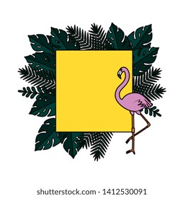 summer frame with flemishs and exotic leafs plants