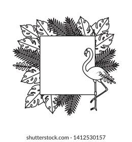 summer frame with flemishs and exotic leafs plants