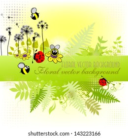 summer frame with flowers and insects