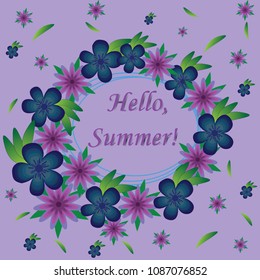 Summer frame from flowers. For an invitation, a holiday. Vector illustration.