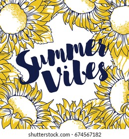 Summer frame formed beautiful sunflowers, can be used as party invitation, vector illustration
