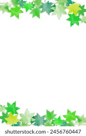 A summer frame with a fresh green maple design.
White background portrait orientation.