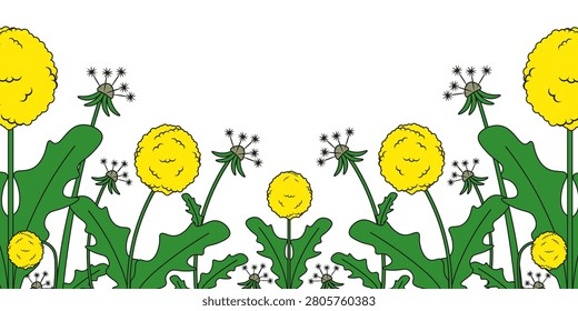 Summer Frame isolated transparent background. Summer flowers Frame from dandelion and blowball flower template design. Vector illustration Editable stroke EPS 10