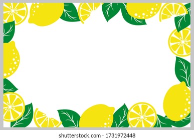 Summer frame of lemons on a white background. Space for design with place for text. The concept of freshness and summer holidays. Flyer, congratulation, invitation, poster, banner, card, web.
