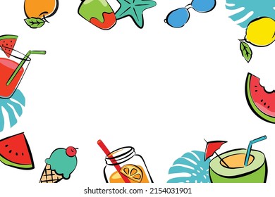 Summer frame objects elements with space for text. Hand drawn style. Use for labels, stickers, badges, poster, flyer, banner, illustration design.