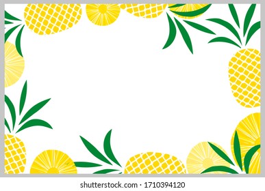 Summer frame from pineapples on a white background. Space for design with place for text. Exotic fruit, concept of freshness and summer holiday. Flyer, congratulation, invitation, banner, card, web