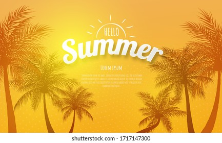 Summer frame poster palm greeting background. banner vector illustration and design for poster card,