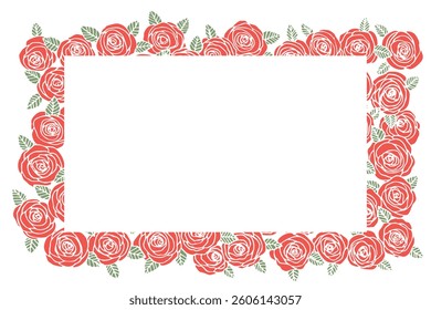 Summer frame with roses flowers. Nature concept design. Modern floral composition. Vector illustration for poster, invitation, greeting card. Botanical style roses frame. Copy space.