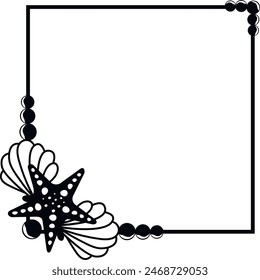 Summer frame with starfish and seashell, Square border