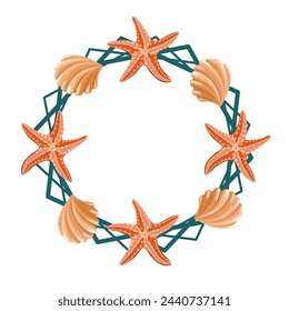 Summer frame with starfish and seashells vector illustration	