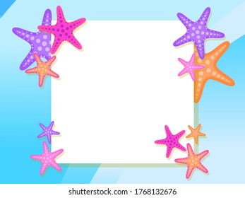 Summer frame with starfish. Top view. Flat design style. Place for text, web banner. Vector illustration