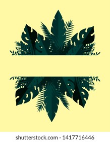 summer frame with tropical and exotic leafs plants