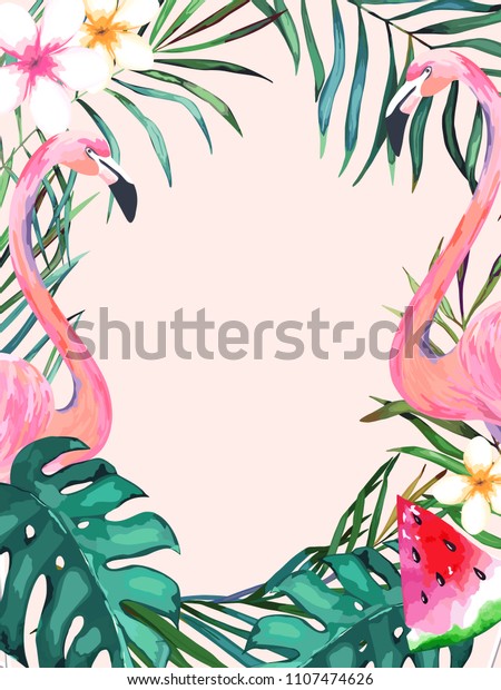 Summer Frame Tropical Jungle Leaves Pink Stock Vector (Royalty Free ...