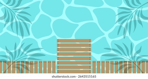 Quadro de Verão. Ilustração vetorial da superfície do mar com sombras de folhas de piere e palma. Banner de verão com Frame vazio. Cartão de viagem do cartaz de venda de fundo da web perfeito. EPS 10