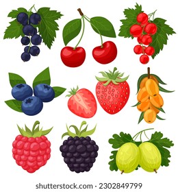 Summer fresh berries icons. Illustration of berries in flat syle.