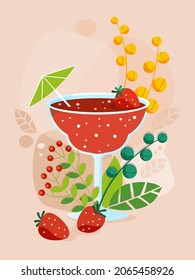 Summer fresh cocktail Strawberry daiquiri. Vector illustration