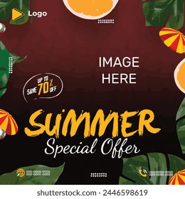 Summer fresh drink juice fruit social media post banner template design | ropical poster, tropical party, sea poster, waves, tropical summer, beach, summer beach, beach party, beach summer poster desi