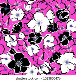 Summer fresh Floral seamless pattern blooming hand drawing flowers Botanical  Seamless vector texture. 