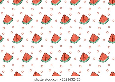 summer fresh fruits seamless pattern with watermelon slices. doodle watermelon seamless pattern background. watermelon slices pattern background. pink watermelon fruits background.